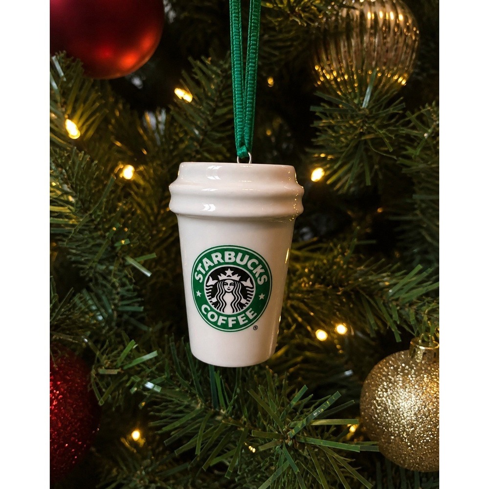 2016 Starbucks Mini Ceramic Cup Ornament Green Strap 2.5" Holiday